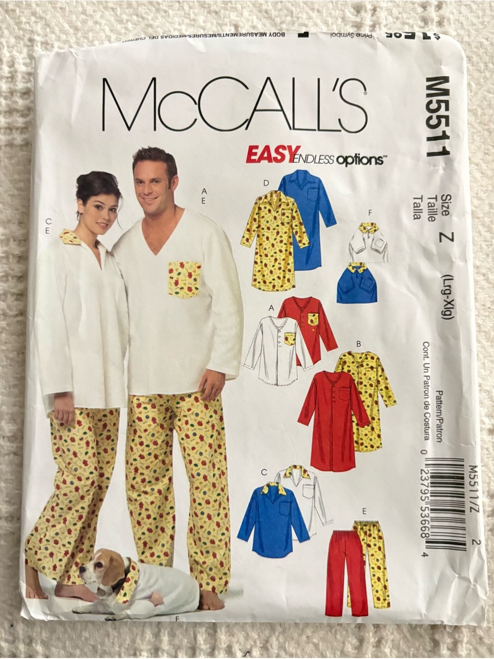 McCall’s Easy Pattern M5511 Z for Unisex Pajamas & Dog Pajamas